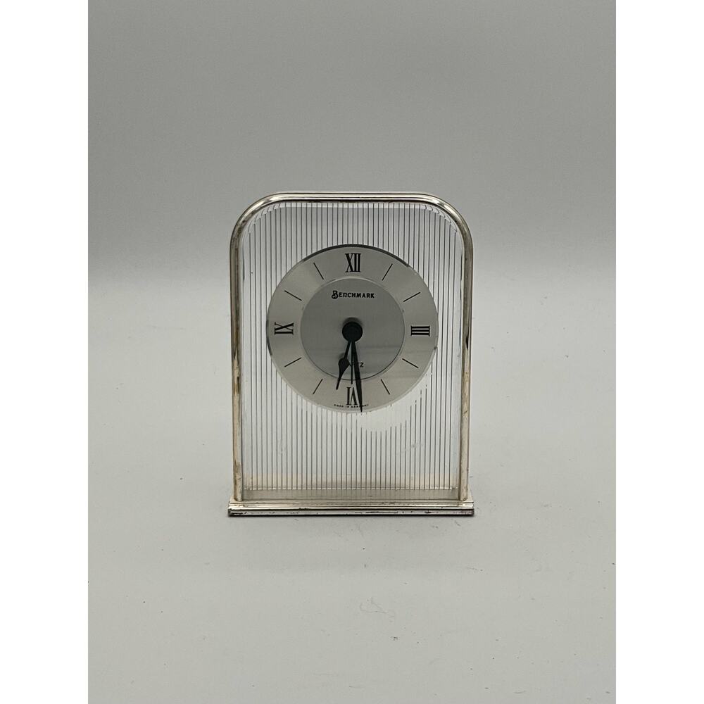 Benchmark Lucite and Brass Floating Dial Alarm Clock German Made